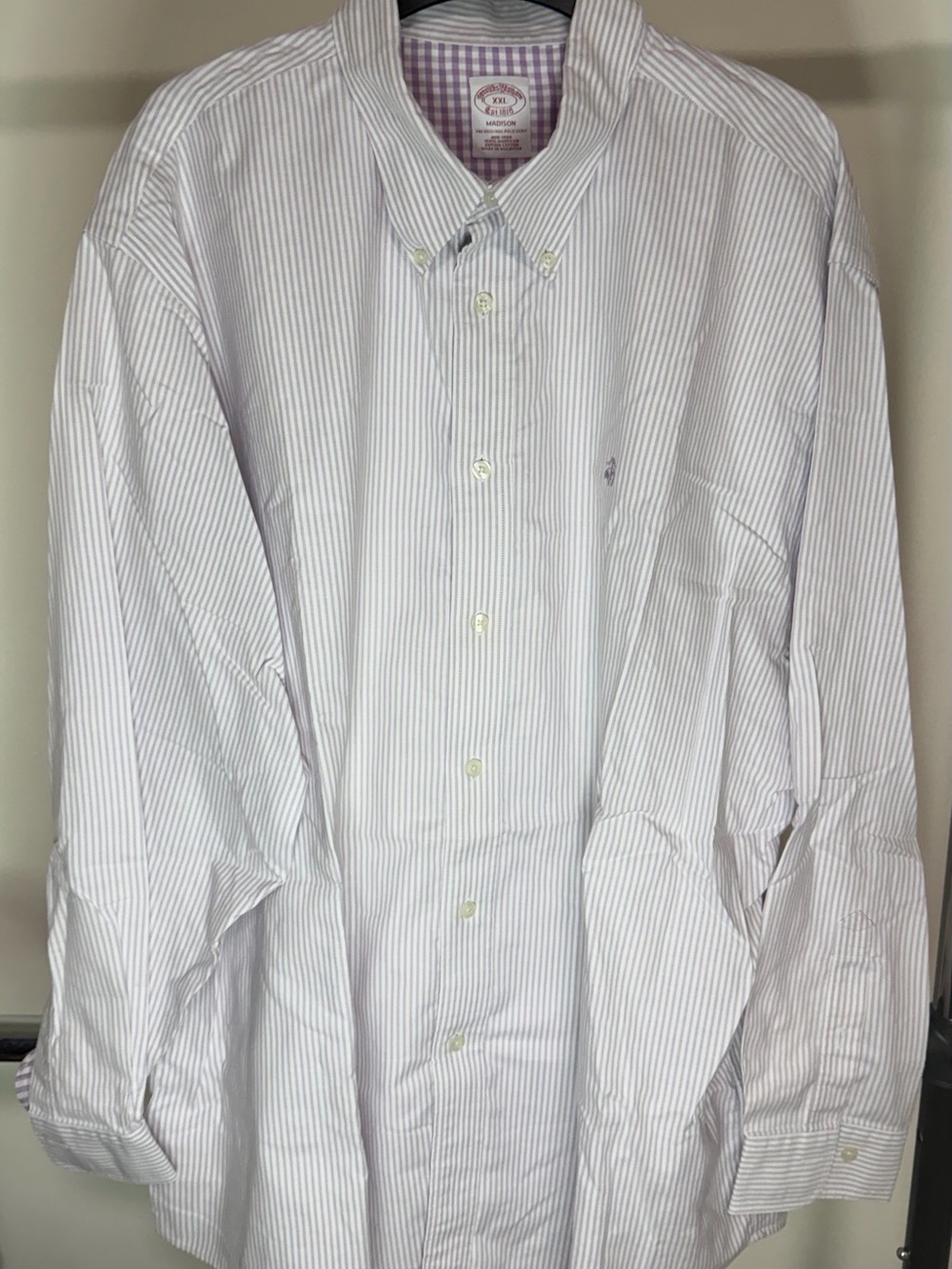 Brooks Brothers White Shirt with Light Purple Pinstripes